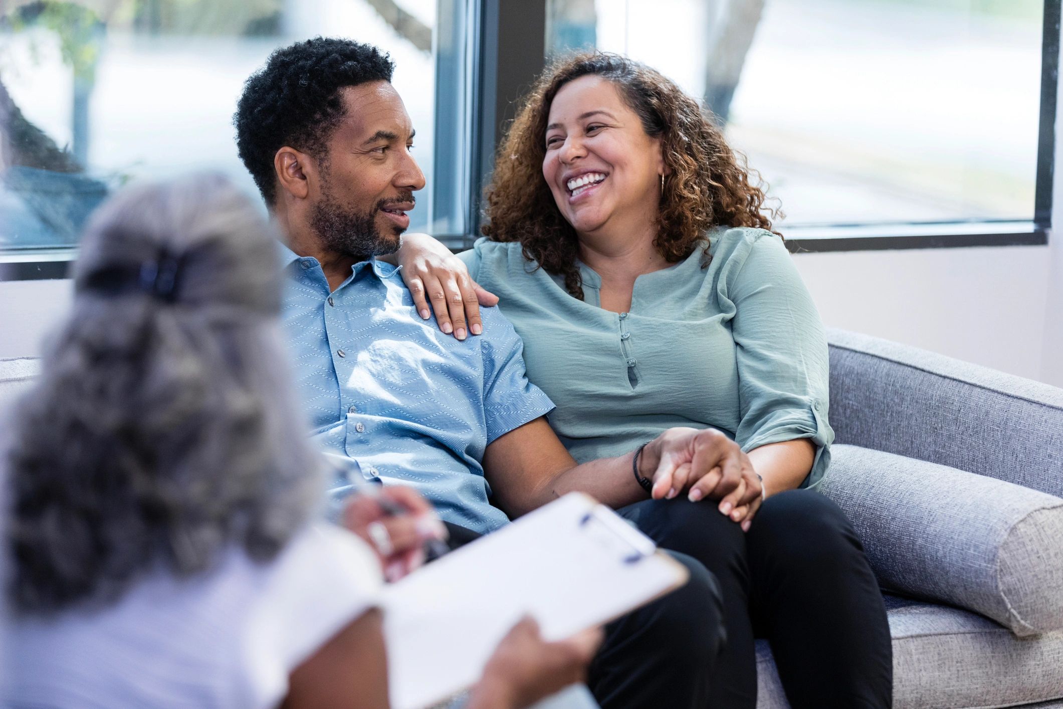 Couple reflecting together during a calm counseling session